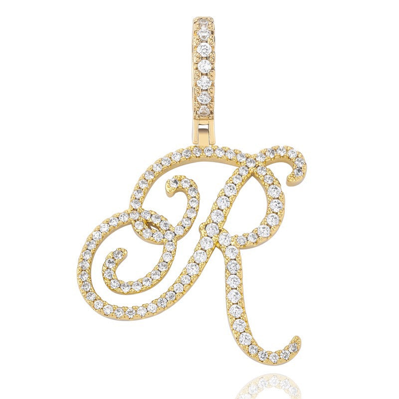 Vintage-Style Letter R Monogram Initial Charm Gold Plated Necklace